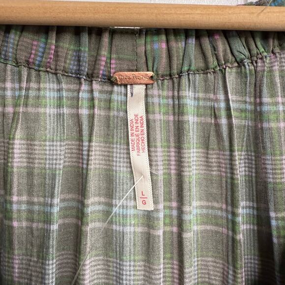 Free People maxi dress plaid embroidery ruffled cottage gingham boho smock - Picture 7 of 9